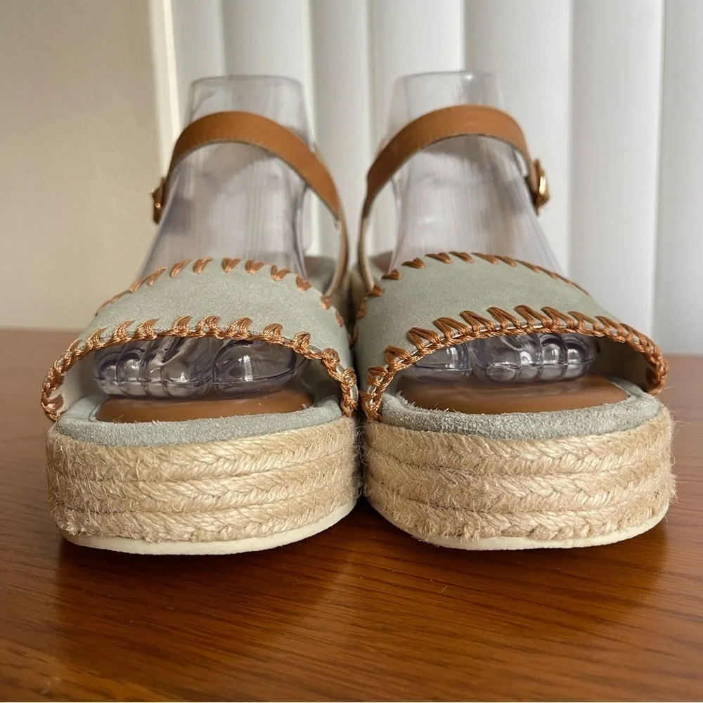 Joie Powder Blue Suede Wedge Espadrille Sandals Size 8